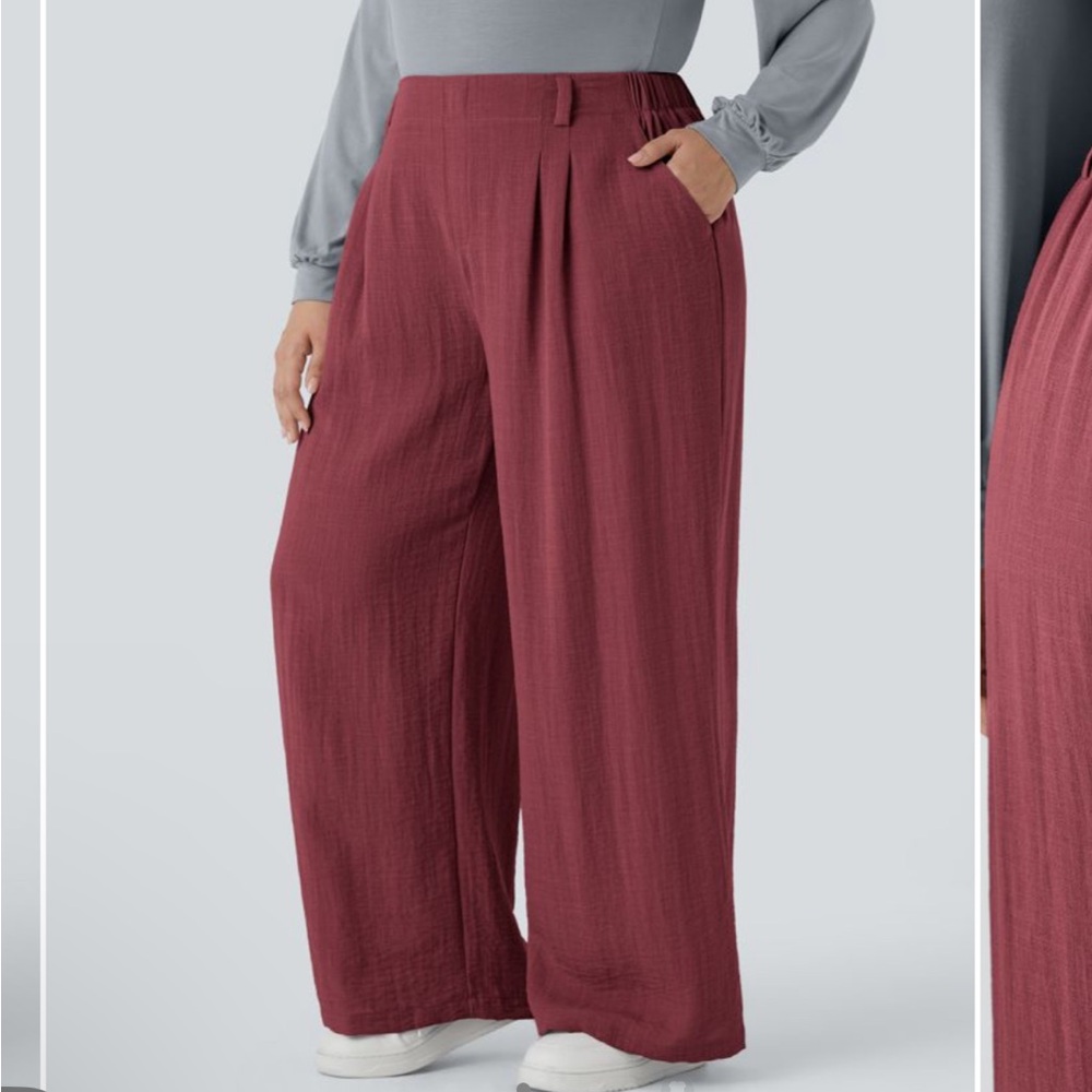 HALARA Wide Leg Pants in Burgundy